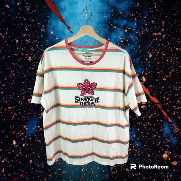 Our Universe NWT Stranger Things Women's 2X Chibi Demogorgon Striped T-Shirt - Picture 1 of 7